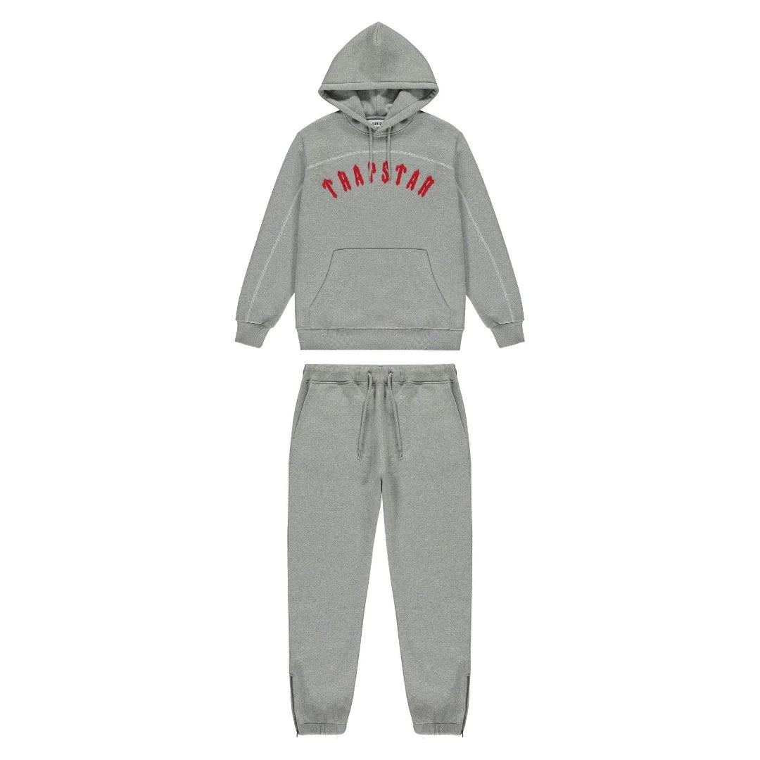 Trapstar Arch Panel Hooded Tracksuit - Grey/Red
