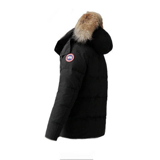 Canada Goose Wyndham Parka Black Jacket Red Badge with Fur